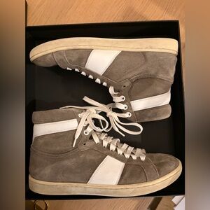 Saint Laurent High-Top Suede Sneakers - Gray and White